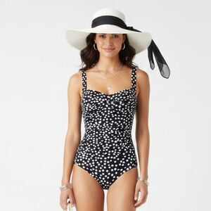 Bond-eye Australia Black & White Polka Dot 1 Piece Swim Bathing Suit 4 D/DD